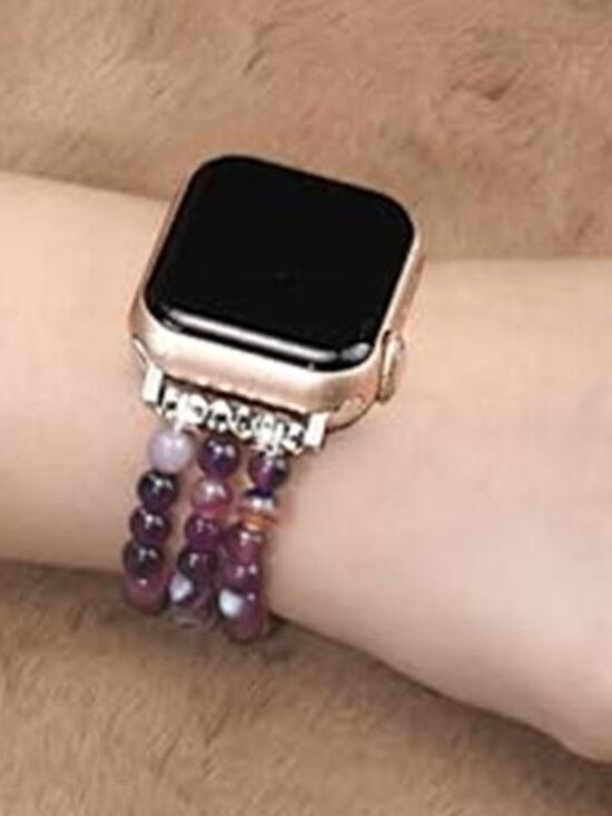 NEW Purple Natural Stone Beaded Apple Watch Band main image 2